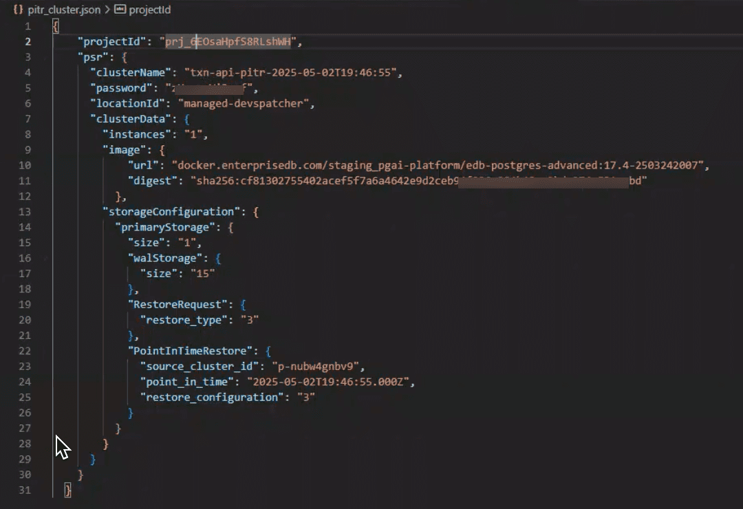 PGAIHM Restore via API JSON file